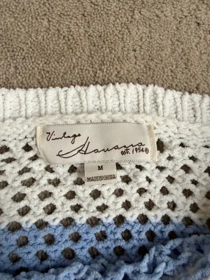 Vintage Havana Blue & White Open Knit Sweater – Size M thumbnail 3
