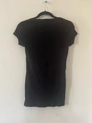 Lauren Ralph Lauren Black Ribbed Tee Small Lace Up 100% Cotton Minimalist thumbnail 7
