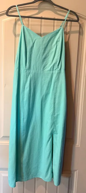 J.Crew Mint Green Linen Blend Smocked Back Midi Dress Size 6 thumbnail 1