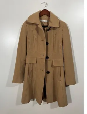 Kenneth Cole Wool Trench Coat in Camel Brown Size 4 Tan Vintage 90s thumbnail 1