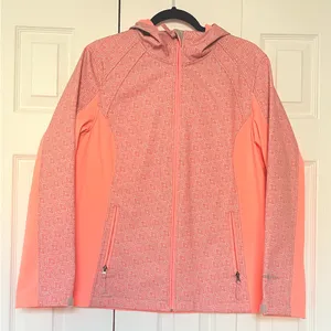 FreeTech Size Large Bright Orange Pink Waterproof Zip Up Pockets Jacket thumbnail 2