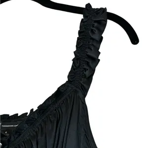 Y2K Black Silk Sleeveless Blouse Ruffle Trim Dark Romantic Whimsigoth Renfaire thumbnail 6