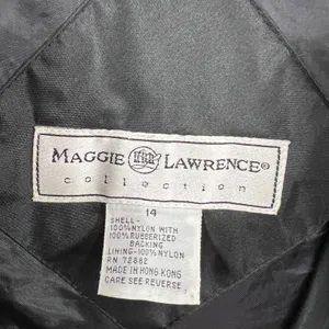 Vtg.80s‎ Maggie Lawrence Black Nylon Trench Coat Rubberized Raincoat Belted Long thumbnail 3