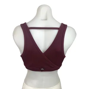 Alo Yoga Togetherness Red Cutout Back Ribbed Knit Padded Sports Bra Top Size S thumbnail 5