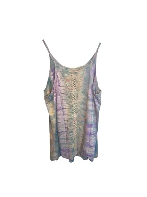 Jaded Gypsy Tie-Dye Yoke Lace Tank Top L/XL Boho Indie Purple Brown thumbnail 4
