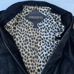Vintage The Reserve Black Leather Leopard Bomber Jacket Size XL thumbnail 3