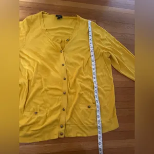 Talbots Canary Yellow Gold Knotted Button Cardigan with Pockets, Size 3X thumbnail 3