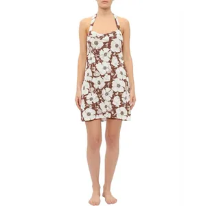 NEW Abercrombie & Fitch White Pink Floral Linen Smocked Halter Mini Dress Size S thumbnail 2