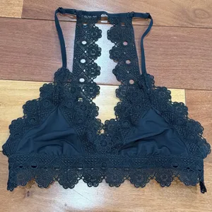 Aerie‎ Bralette Womens Black Crochet Lace Halter Racerback S thumbnail 1