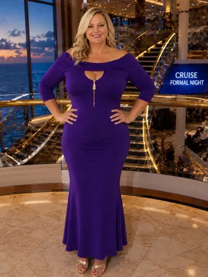 Royal Purple solid off the shoulder long dress. 3X/ PTP: 24 (48) - NWOT thumbnail 2