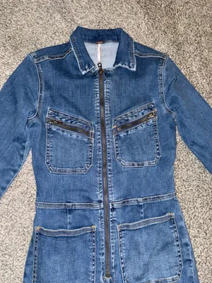 Free People Denim Jumpsuit Size XS Blue Zip Front Long Sleeve thumbnail 2