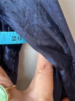 Anthropologie Maeve Tie-Neck Crushed Velvet Navy Blue Blouse thumbnail 6