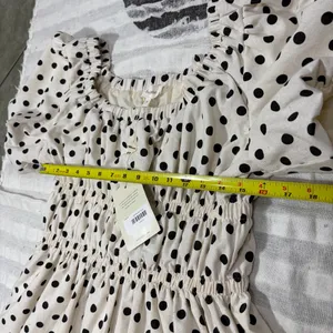 Bohme Polka Dot Black & Ivory Mini SunDress SZ- M NWT Beachy Cottagecore Peasant thumbnail 13