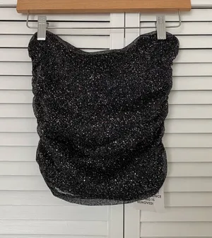 ASOS Sparkly Black Strapless Crop Top thumbnail 1