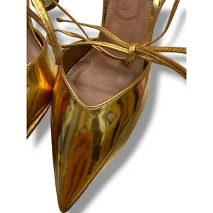 Vicenza Gold Metallic Sculptural Heel Pumps 39‎ Lace Up Pointed Toe Statement thumbnail 13