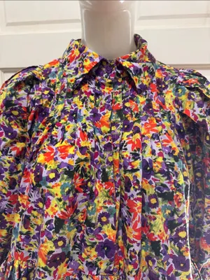 Meet me in Santorini 100% Cotton Boho Floral Peplum Blouse Multicolor SzLarge A1 thumbnail 2
