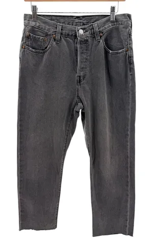 Levis 501 Original Fit Grey Straight Leg Raw Hem Jeans Womens Grunge Streetwear thumbnail 1