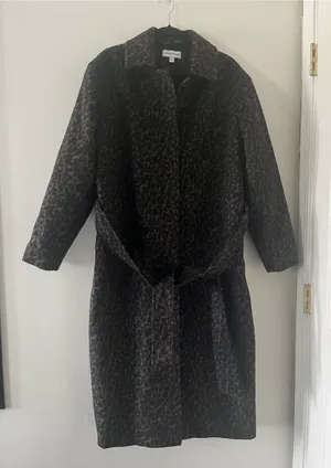 Nordstrom Leopard Wool Blend Belted Long Trench Coat XL Jacket Quiet Luxury thumbnail 1