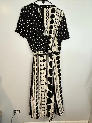 NWT Long Tall Sally Mix Spot Print Wrap Black/Ivory Polka Dot Maxi Dress Size 14 thumbnail 8