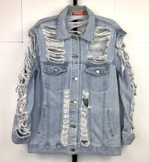 Thirty 6 Point 5 Denim Jacket Women S Blue Oversized Distressed Grunge Boyfriend thumbnail 1