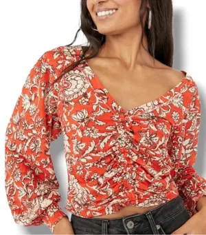 Free People Floral Say the Word Ruched Long Sleeve Top thumbnail 1
