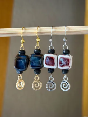 Handmade cube ceramic swirl chic boho retro vintage style necklace💙 thumbnail 7