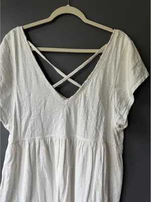 Daily Practice White Eyelet Hem Cross-Back Short Sleeve Dress thumbnail 13