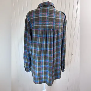 Antropologie Pilcro Women Olive Plaid Shirt with Blue Stripes Size S. thumbnail 2
