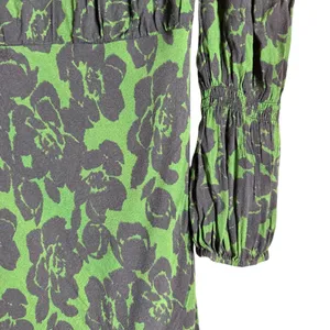 Peter Som Green Floral Print Crepe Long Sleeve Square Neck Midi Dress Size 6 thumbnail 10