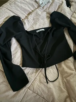 Abercrombie & Fitch Black Puff Sleeve Tie Front Top | Romantic Going Out Blouse thumbnail 5