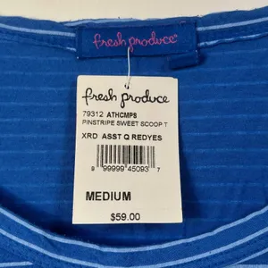 Fresh Produce Womens Blue Pinstripe‎ Sweet Scoop T 3/4 Sleeve Top Medium thumbnail 7