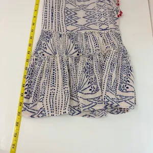THML Woman S Blue Cream Geometric Print Tiered Babydoll Gauzy Rainbow Embroidery thumbnail 5