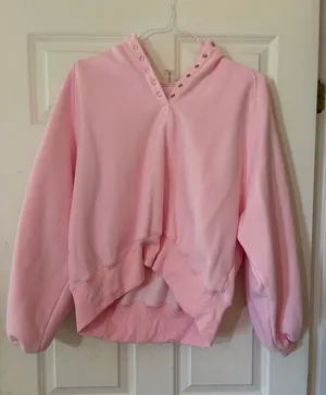 As Revival Cozy Light Pink Hooded Pullover Sweatshirt with Snap-Trim V-Neck thumbnail 1