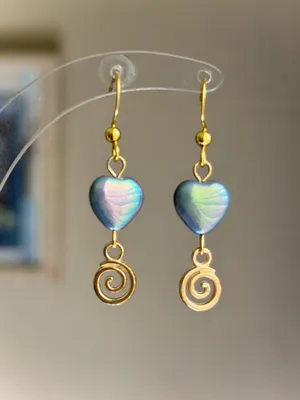 Handmade boho dainty whimsy quality Czech glass beads & swirl dangle earrings💜🩵💙 thumbnail 3