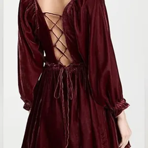 Free People Daphne Boho-Chic Velvet Whimsical Grunge Mini Dress Lace Back Sz S thumbnail 11