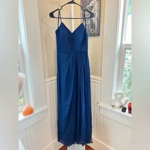 Weddington Way Navy Blue Chiffon Pleated Maxi Dress‎ Size 2 thumbnail 3