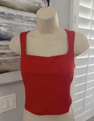 Women's SHEIN Red Small Crop Stretchy Tank Top Y2K Bodycon Square Neck Summer thumbnail 1