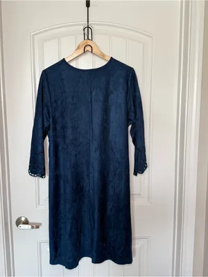 Kate & Mallory 1X Blue Faux Suede Scallop Trim Dress Coastal Cowgirl Indie Folk thumbnail 2