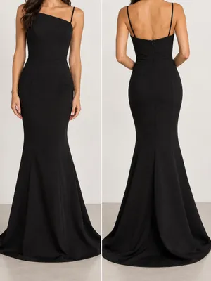 Amsale Lux Classic Black Asymmetrical Trumpet Maxi Gown Dress thumbnail 2
