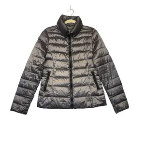 ANA‎ Packable Puffer Jacket Gray Metallic Quilted Zip Coat Womens M thumbnail 2
