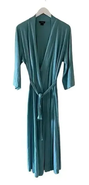 Națori Light Blue Soft Casual Loungewear Women’s Robe Tie Pockets SZ S # 1756 thumbnail 1