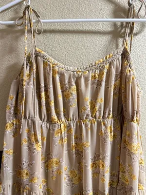 Vici Beige Floral Tiered Maxi Dress with Yellow Accents thumbnail 4