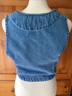 Denim Cropped Vest in Faded Blue thumbnail 3
