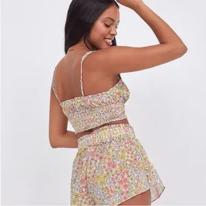 For Love and Lemons Esme Cami Crop Tank Top Pink Yellow Keyhole‎ Floral Small thumbnail 3