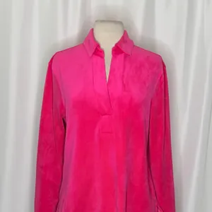 LILLY PULITZER August Velour Pullover Pink Palms Solid Polo Collar Bright Small thumbnail 3