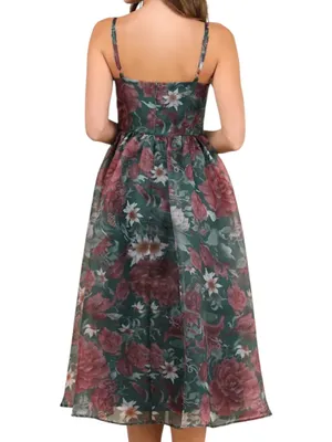 Like New Lulus Cherished Aura Green Floral Organza Bustier Midi Dress Size Small thumbnail 2