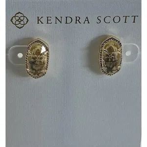 Kendra Scott Ari Stud Earrings Gold Tone Clear Crystal NWT thumbnail 1