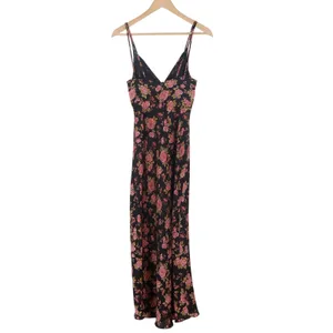 Zara Maxi Dress Womens S Floral Black Pink Spaghetti Strap V-Neck Excellent thumbnail 3