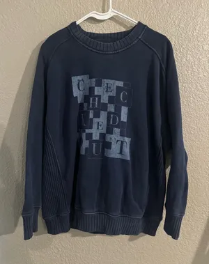 aerie Navy Graphic Checkerboard Crewneck Sweatshirt thumbnail 1