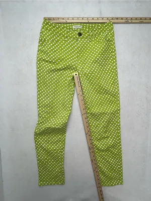 Coldwater Creek Women's Green White Polka Dot Cotton Blend Skinny Pants Size 4 thumbnail 12